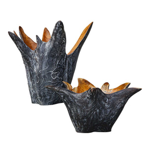 Uttermost Starpetal Solid Teakwood Decorative Bowl Pair Indoor Outdoor Artisan Set