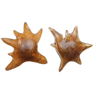Uttermost Starpetal Solid Teakwood Decorative Bowl Pair Indoor Outdoor Artisan Set