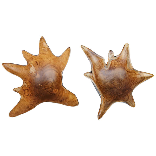 Uttermost Starpetal Solid Teakwood Decorative Bowl Pair Indoor Outdoor Artisan Set