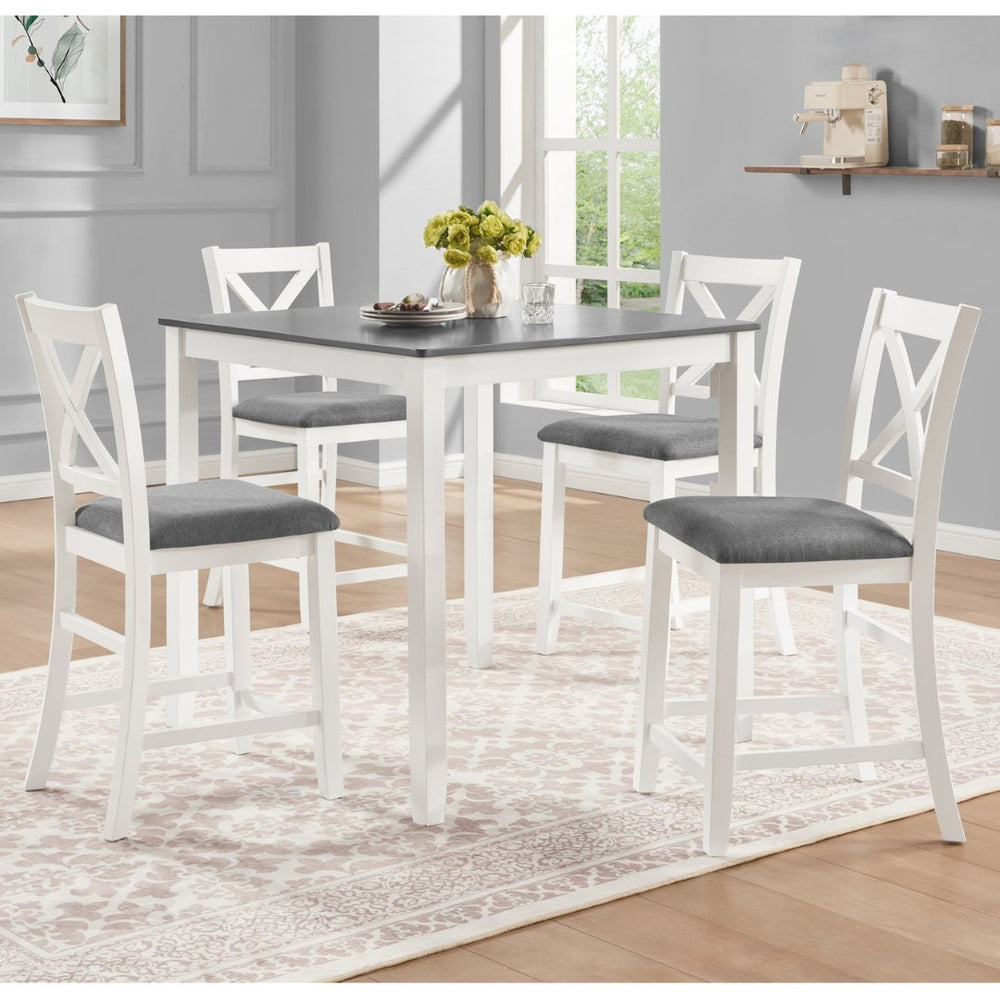 English Elm Elegant Square Acacia Wood Dining Set with Four Linen Upholstered Chairs Modern Style W1998S00104