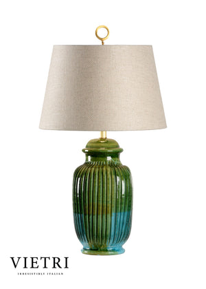 Wildwood San Michele Aquamarine Lamp — Hand‑Sculpted Vietri Ceramic Table Lamp, Coastal Texture & Glow 17156