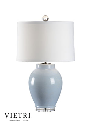 Wildwood Drip Hand-Sculpted Cloud-Blue Crackle Ceramic Table Lamp With Clear Acrylic Base And Silk Shade 17159