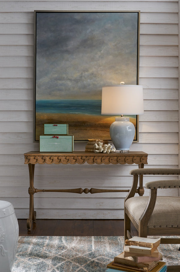 Wildwood Drip Hand-Sculpted Cloud-Blue Crackle Ceramic Table Lamp With Clear Acrylic Base And Silk Shade 17159