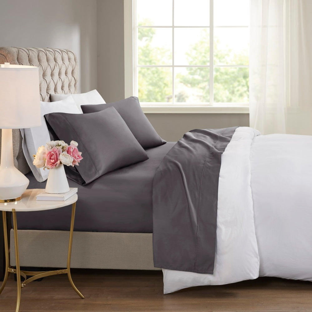 English Elm 4-piece Cal King Sateen Cotton Blend Sheet Set with Cooling Moisture-wicking Finish B035P437444