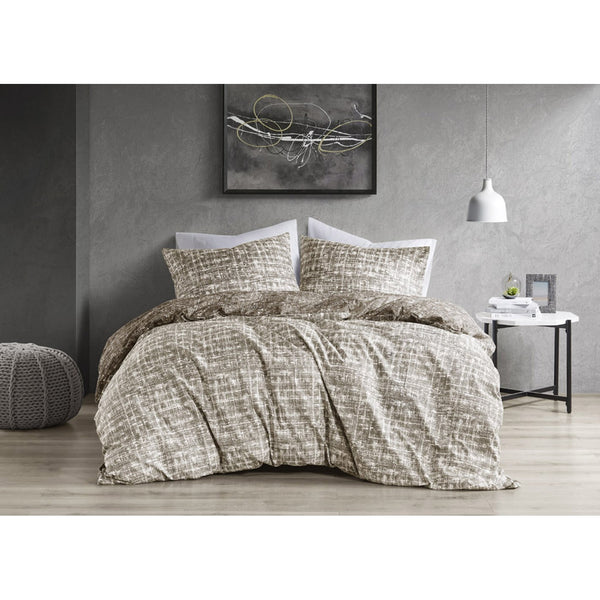 JLA Home Comfort Spaces - Textured Reversible Duvet Set with Breathable Microfiber, Oeko-Tex Certified, Machine Washable Comfort Taupe AM12-0114