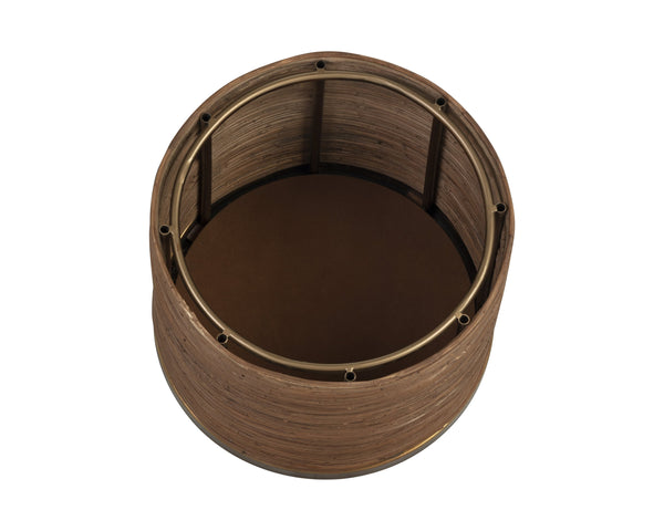 Sunpan Femi Storage Ottoman - Handcrafted Elegance with Natural Cane & Brass Finish, Unique Cowhide Top