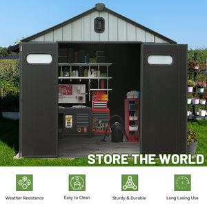 English Elm 8x10ft Outdoor Resin Storage Shed Lockable Waterproof Uv Resistant Wood Grain Design W1859S00132