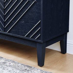 English Elm 60.5'' Buffet Cabinet with Fluted Geometric Doors, Mid-Century Sideboard with Adjustable Shelves & Outlet Holes Bear,Blue W1801P288507