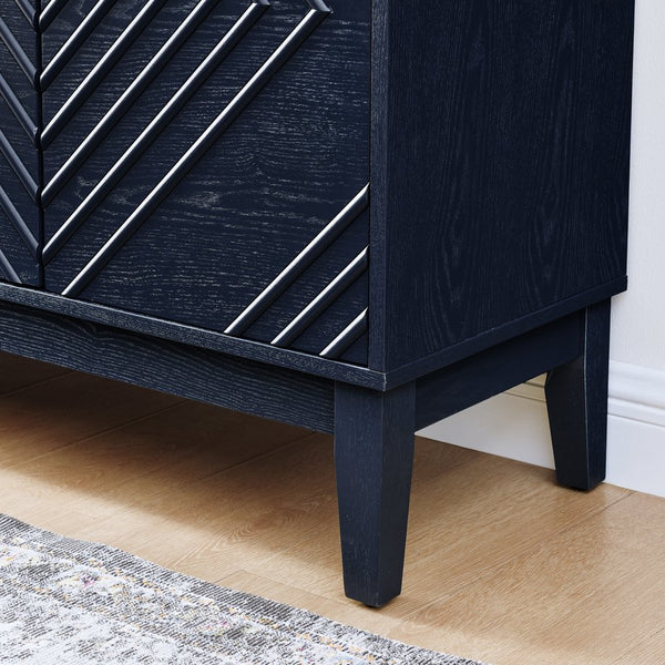 English Elm 60.5'' Buffet Cabinet with Fluted Geometric Doors, Mid-Century Sideboard with Adjustable Shelves & Outlet Holes Bear,Blue W1801P288507
