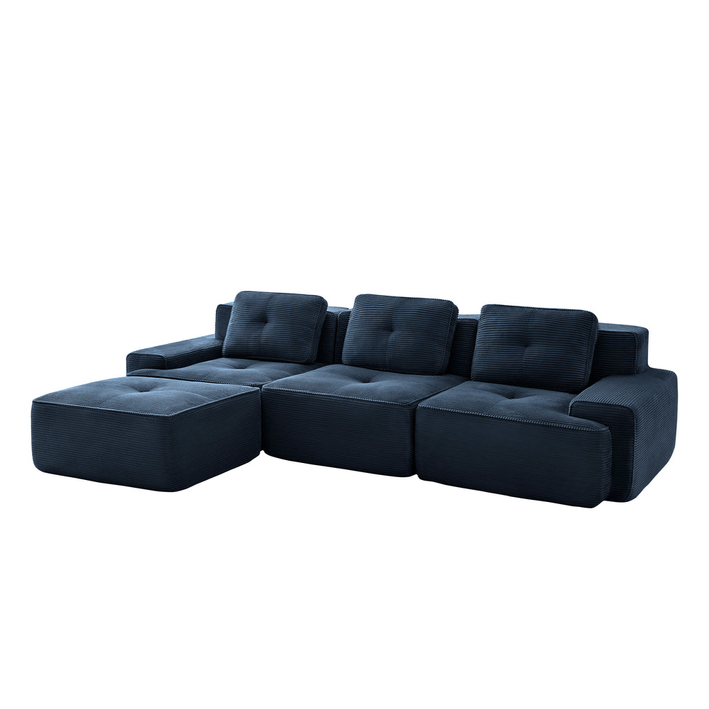 English Elm 117" Modern L-Shaped Modular Sectional Sofa - Luxurious Corduroy, Deep Seats, Movable Ottoman, No Assembly W714S01495