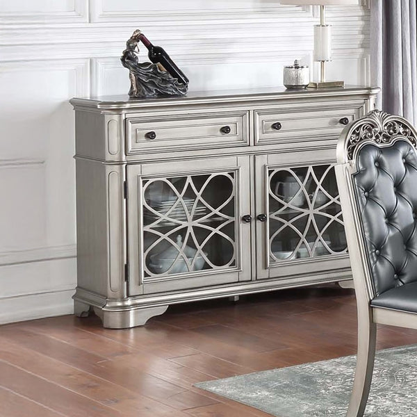 English Elm Traditional Elegant Server with Spacious Drawers and Cabinet Storage for Dining Room Organization and Style Silver 59 L x 44 W x 27 H B011P395602