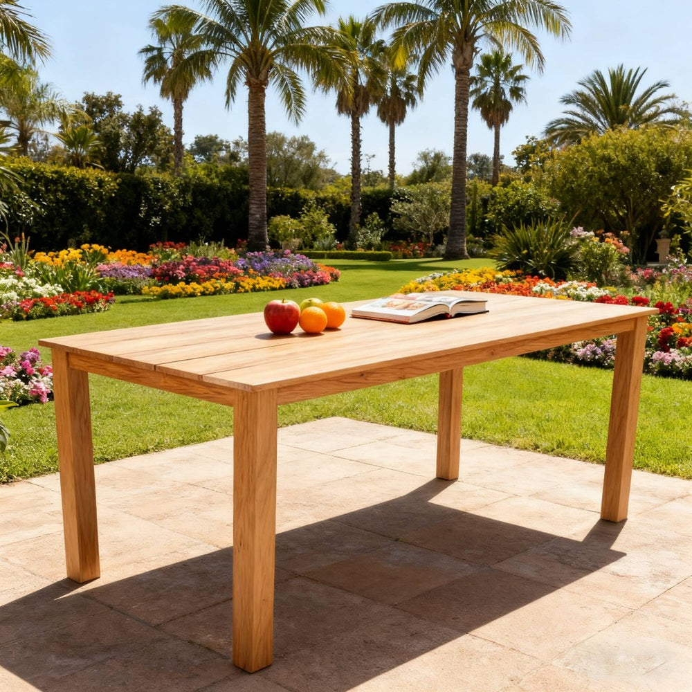 English Elm 68.9-inch Outdoor Rectangular Dining Table Hips Wood Grain Seats Six with Umbrella Hole W2085P364122