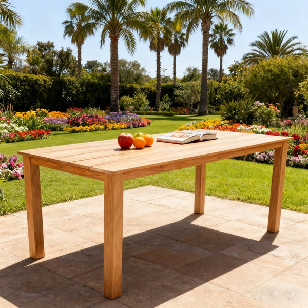 English Elm 68.9-inch Outdoor Rectangular Dining Table Hips Wood Grain Seats Six with Umbrella Hole W2085P364122