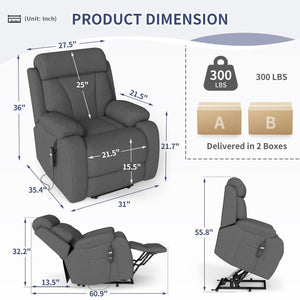 English Elm Power Lift Recliner For Seniors – Compact Electric Chair In Dark Gray Snowflake Velvet, Remote Control W1028S00052-GIGA