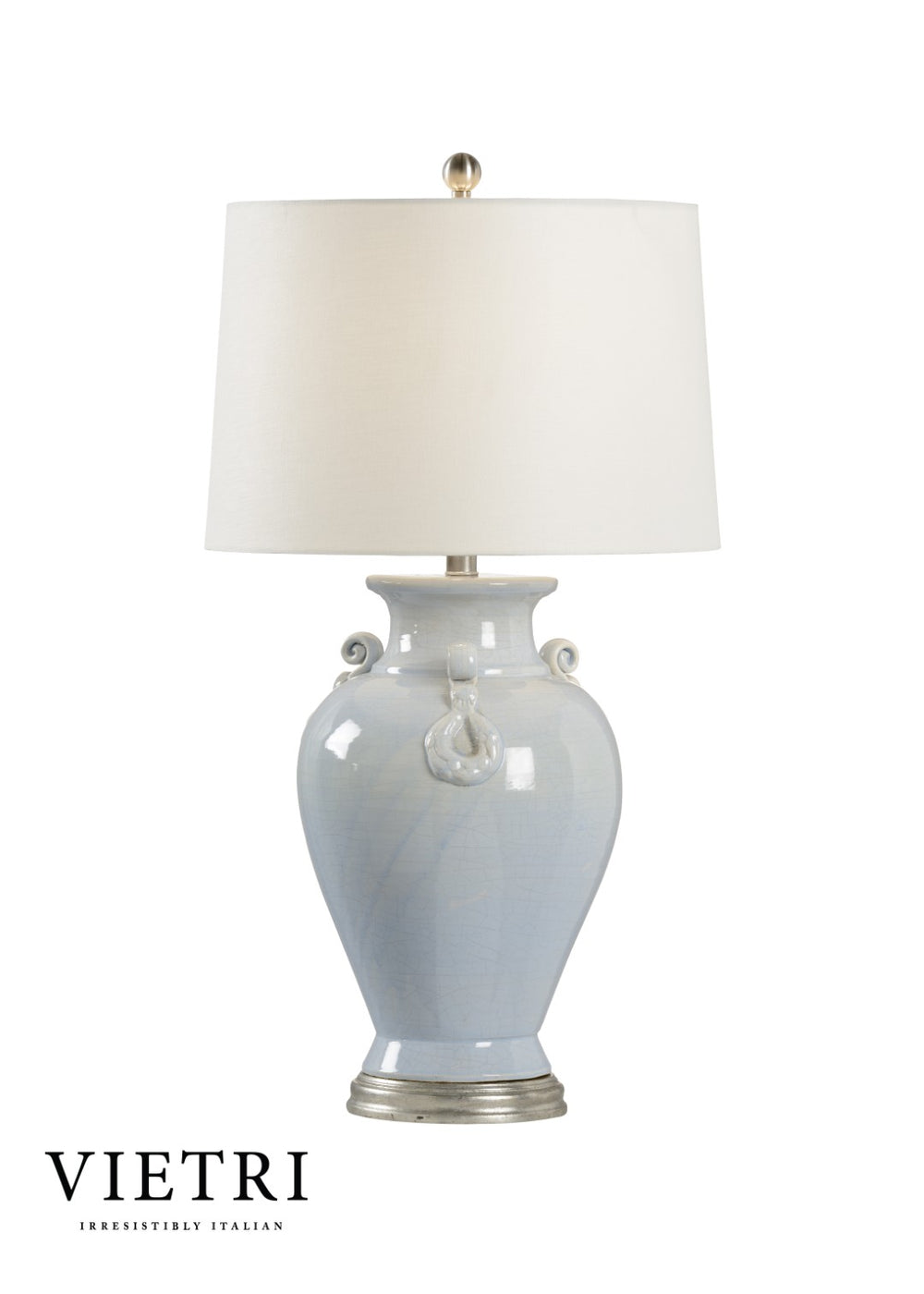 Wildwood Fabiano Hand-Sculpted Italian Ceramic Lamp In Cloud Blue Crackle Glaze With Antique Silver Leaf Trim 17183