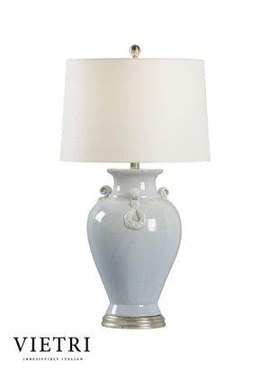 Wildwood Fabiano Hand-Sculpted Italian Ceramic Lamp In Cloud Blue Crackle Glaze With Antique Silver Leaf Trim 17183