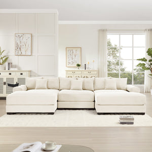 English Elm 130" Cloud Modular Sectional Sofa - Plush Corduroy, Ergonomic Design, Configurable With Ottoman, Cream W714S01289