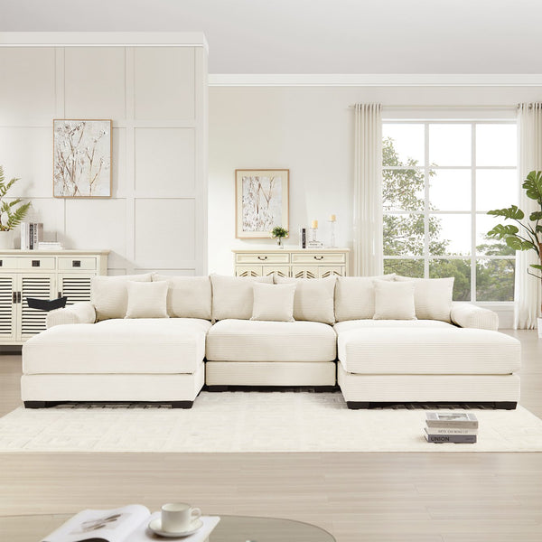 English Elm 130" Cloud Modular Sectional Sofa - Plush Corduroy, Ergonomic Design, Configurable With Ottoman, Cream W714S01289