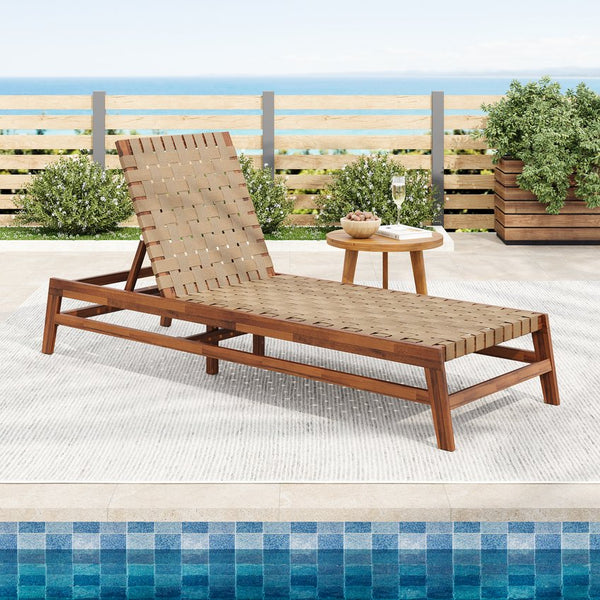 English Elm Christopher Knight Home® - Outdoor Rope Chaise Lounge with Acacia Wood Frame and Adjustable 4-Position Recline for Patio Comfort Light Brown,Mocha 84.84 L x 29.13 W x 5.78 H N776P288556B
