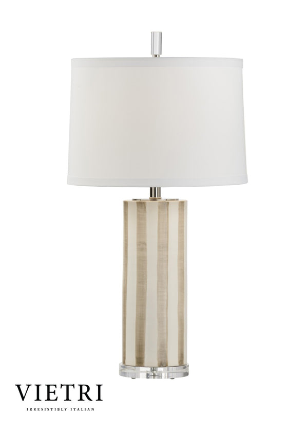 Wildwood Sailor Hand-Painted Taupe Ceramic Lamp By Vietri — 30.5" Coastal Striped Table Lamp With Acrylic Mount 17190