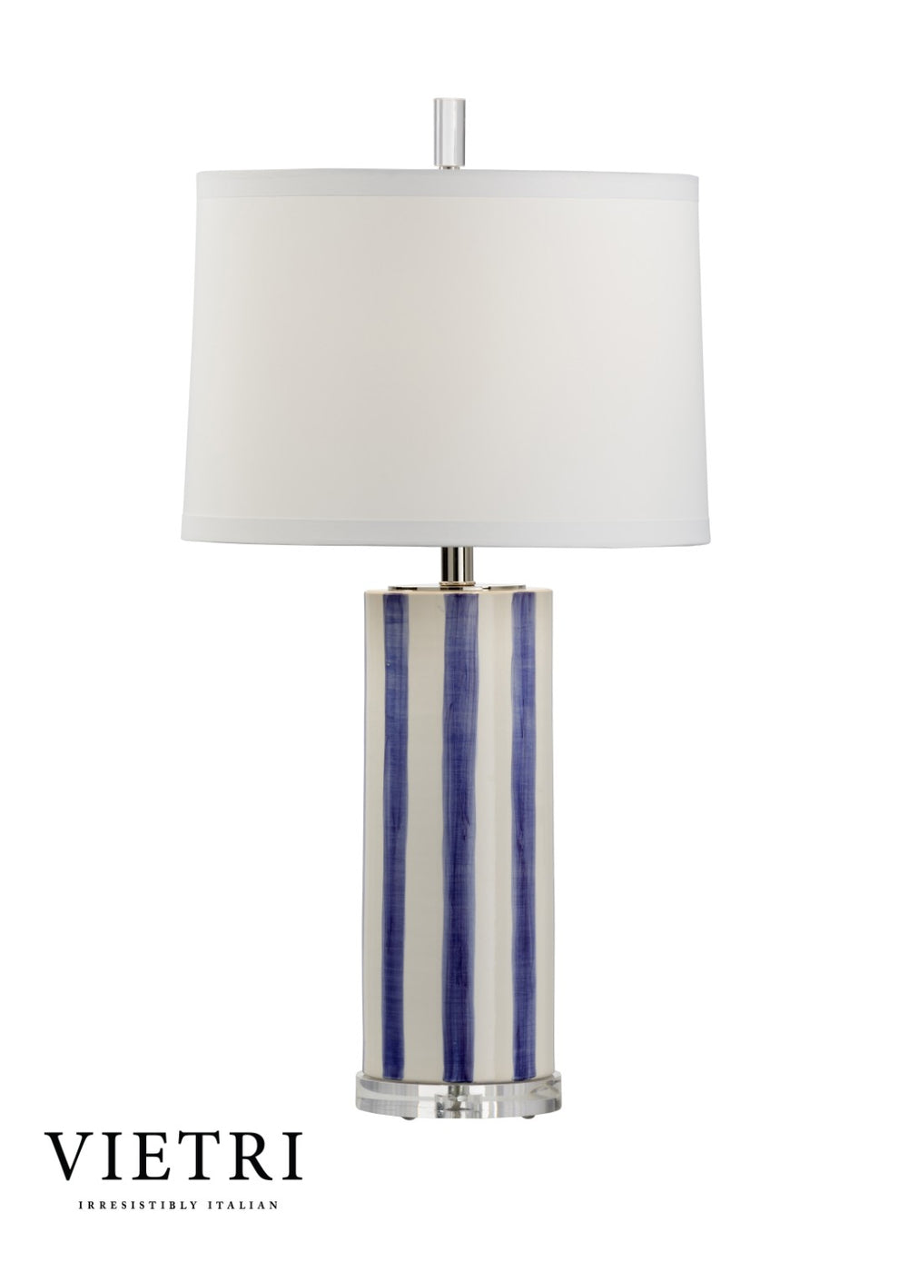 Wildwood Sailor Hand-Painted Ceramic Lamp By Vietri — Blue & Cream Stripes, Acrylic Base, Coastal Modern Accent 17191