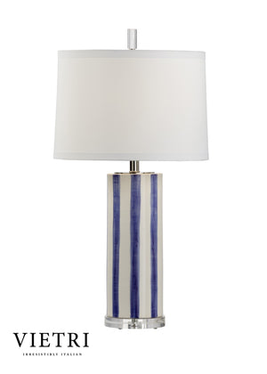 Wildwood Sailor Hand-Painted Ceramic Lamp By Vietri — Blue & Cream Stripes, Acrylic Base, Coastal Modern Accent 17191