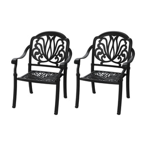English Elm Cast Aluminum Patio Dining Chair Set - 2 Stylish Armchairs With Cushions For Outdoor Comfort W1710P166051