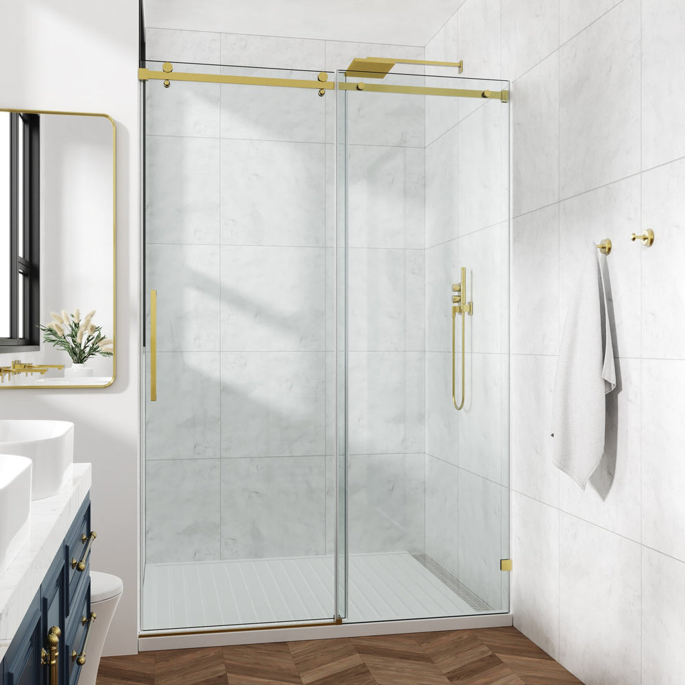 English Elm 60*66"Fixed & Sliding Shower Door - Modern Frameless Design, Strong Tempered Glass & Stainless Steel Hardware T3177P320610