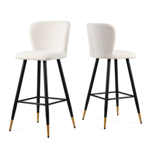English Elm Christopher Knight Home® - 30'' Modern Barstool with White Fabric Seat, Ergonomic Curved Back, Black Legs & Gold Tips N780P228980W