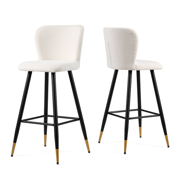 English Elm Christopher Knight Home® - 30'' Modern Barstool with White Fabric Seat, Ergonomic Curved Back, Black Legs & Gold Tips N780P228980W