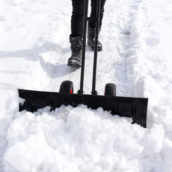 English Elm 30" Carbon Steel Snow Pusher with Wheeled Frame and Adjustable Ergonomic Handle W1422P362636