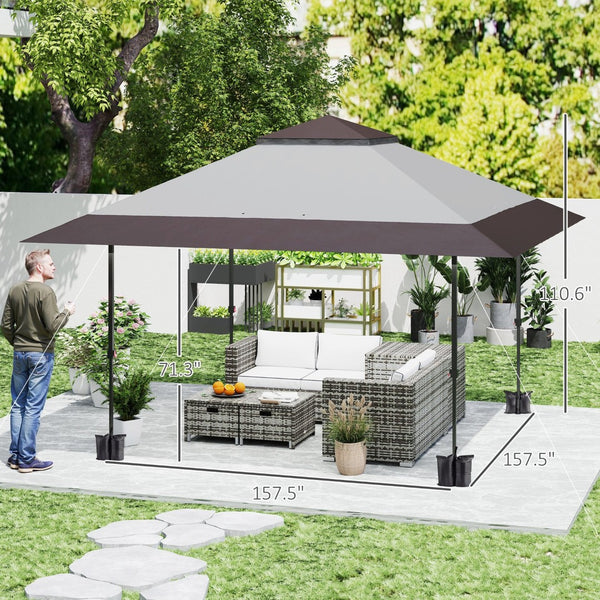 English Elm Large Vented Two-tier Patio Gazebo with Mesh Netting Steel Frame Backyard Shelter T3971P427080