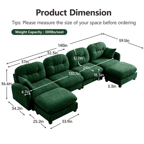English Elm Modular U-Shaped Sectional Couch With Ottoman, Soft Chenille, Ergonomic Comfort For Any Space W714S01403