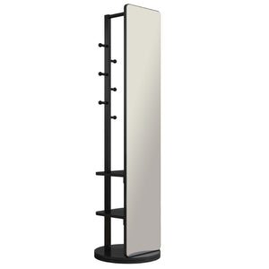 English Elm 360° Rotating Full Length Mirror with Coat Hooks Solid Rubberwood Floor Stand W2987P225478