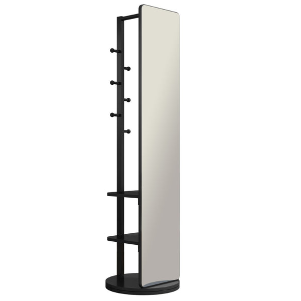 English Elm 360° Rotating Full Length Mirror with Coat Hooks Solid Rubberwood Floor Stand W2987P225478