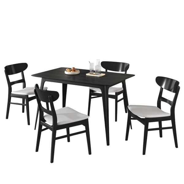 English Elm [video] Mid-century Modern Rubberwood Dining Set Seats Four with Upholstered Chairs N759S001001E