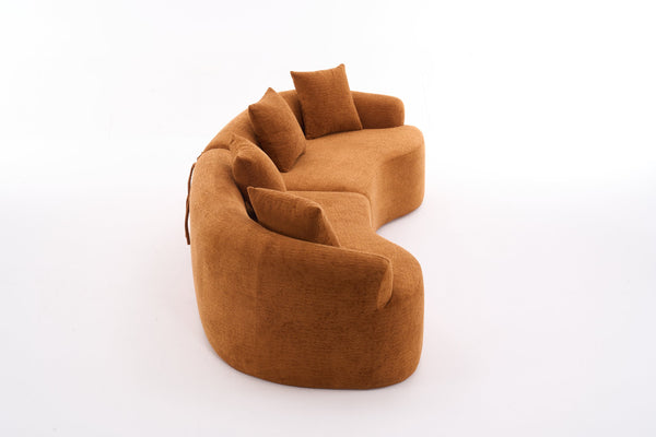 English Elm Compression Compression Sponge Sofa Curved Modular Sectional with 30D High-Density Chenille Sleeper for Cozy Apartment Living Room Comfort and Safe Rounded Design Orange W2231S00015