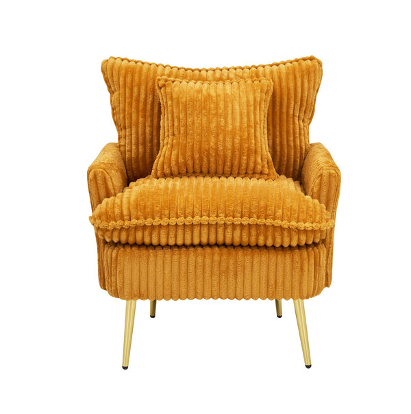 English Elm 30.31 Modern Corduroy Single Chair Sofa with Sponge Cushion, Solid Wood Frame & White Metal Legs Yellow W1278P360535
