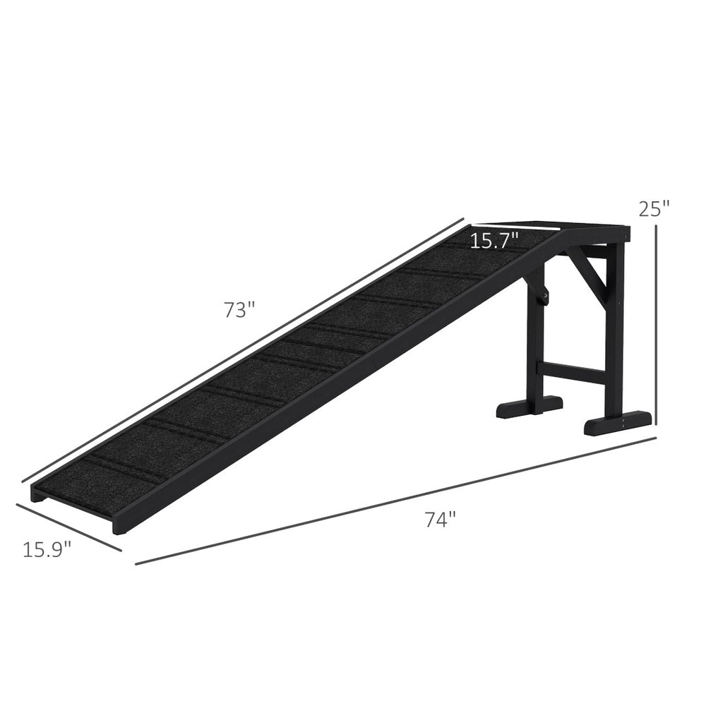 English Elm Black Pine Wood Pet Ramp with Mid Platform Carpet Surface for Senior Dogs and Cats T3971P434320