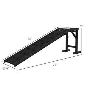 English Elm Black Pine Wood Pet Ramp with Mid Platform Carpet Surface for Senior Dogs and Cats T3971P434320