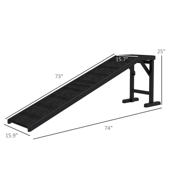 English Elm Black Pine Wood Pet Ramp with Mid Platform Carpet Surface for Senior Dogs and Cats T3971P434320