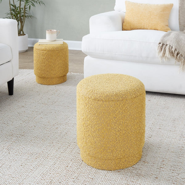 English Elm Ottoman Set Nesting Storage Cubes Upholstered in Rich Fabric for Modern Living Spaces Yellow B202P471504