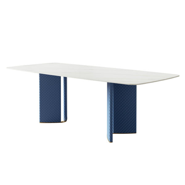 English Elm Carbon Steel Rectangular Dining Table with Stone Top for Contemporary Interiors W1002S00009