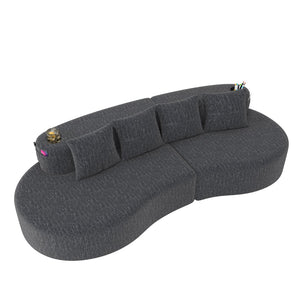 English Elm Modern Half Moon Chenille Sectional Three Seat Curved Sofa for Living Room or Apartment Dark Gray W395P435346