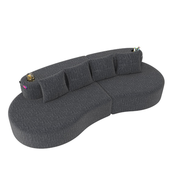 English Elm Modern Half Moon Chenille Sectional Three Seat Curved Sofa for Living Room or Apartment Dark Gray W395P435346