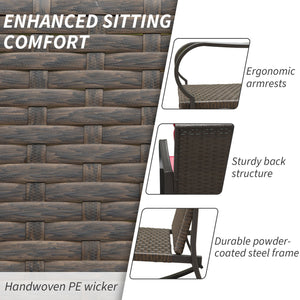 English Elm Metal Outdoor 2-Person Rocking Patio Set with Handwoven Wicker, Plush Cushions & Sturdy Table Red W1859P399566