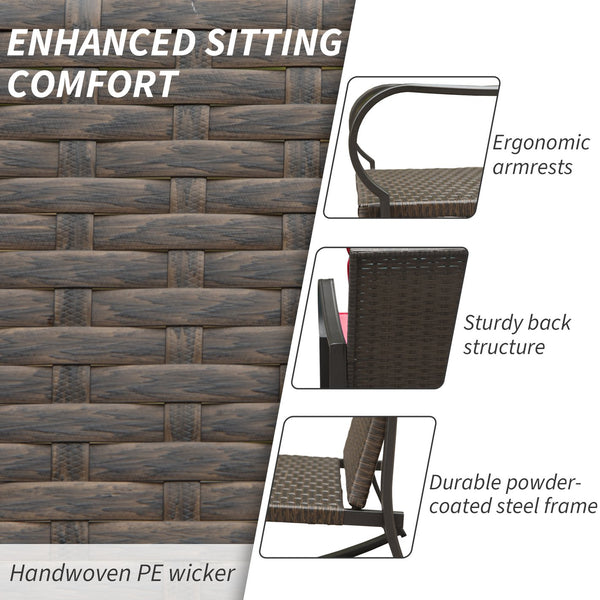 English Elm Metal Outdoor 2-Person Rocking Patio Set with Handwoven Wicker, Plush Cushions & Sturdy Table Red W1859P399566