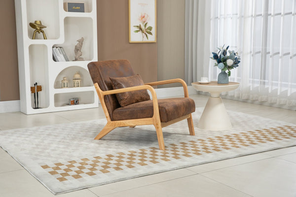 English Elm Mid Century Modern Accent Chair Natural Wood Frame Upholstered with Lumbar Cushion W2530P407185