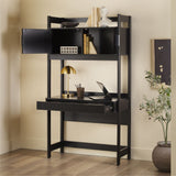 Holmes Modern Writing Desk with Outlet & USB Port, Reeded Drawer, and Hutch Storage Black WEHOL42OS3BL0 Walker Edison