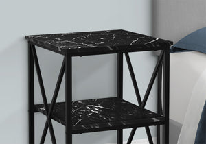 English Elm Accent 3-Tier Side Table with Marble-Look Top and X Metal Frame — Modern End/Nightstand, 18" H Black 27 L x 20 W x 5 H B2710P219350